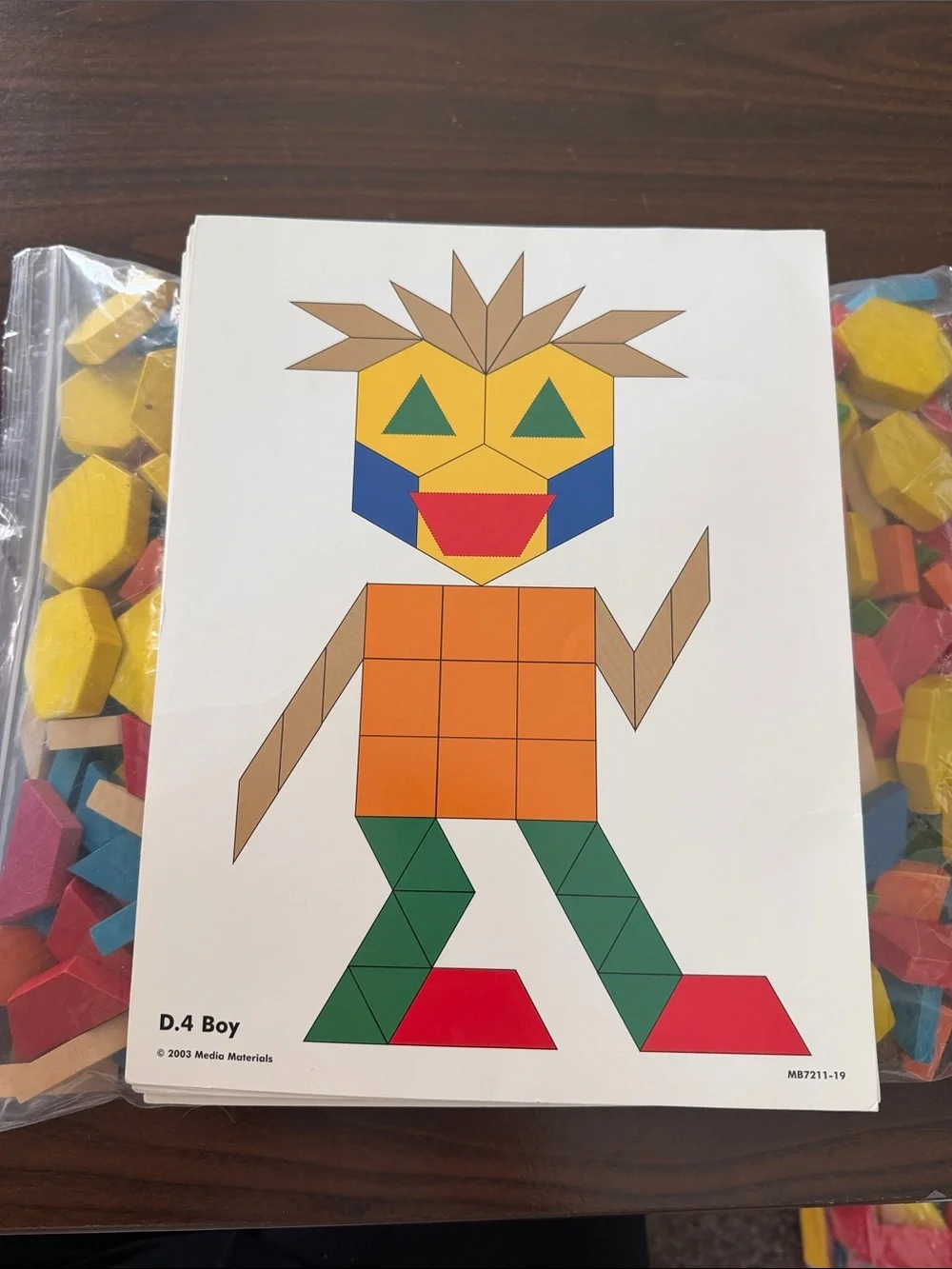 Vintage Wooden Pattern Blocks & Montessori Activity Cards learning advantage
